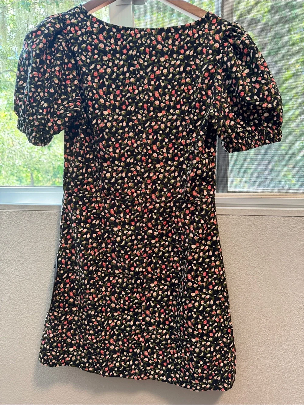Lulu's Black Floral Knit V-Neck Dress